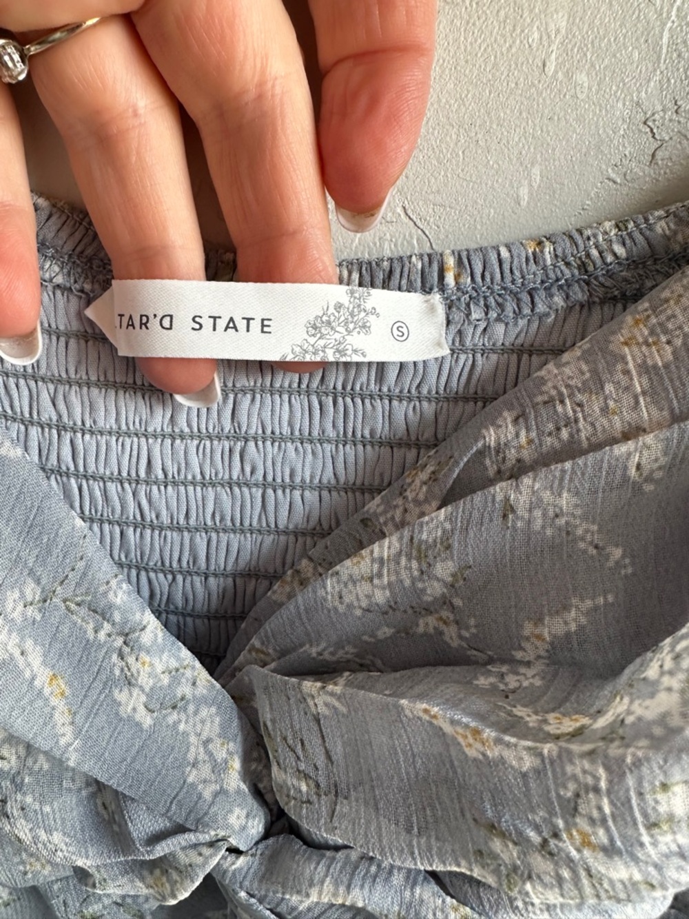 Alter’d State Blue Floral Ruched Milkmaid Blouse Cottagecore Coquette Top S - Picture 3 of 12